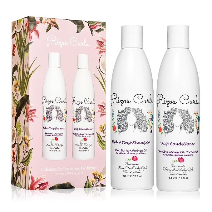 Rizos Curls Wash Day Bundle – Hydrating Shampoo & Deep Conditioner Set with Shea Butter for Every Curl Pattern 1a-4c – Gently Cleanses, Moisturizes, Softens & Adds Shine – Sulfate & Paraben Free