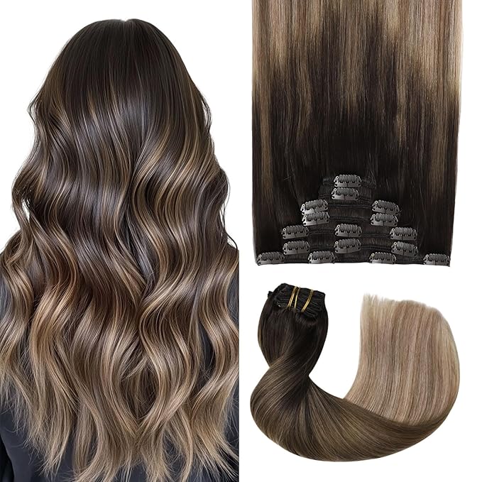 Pro2.0 Clip in Hair Extensions Real Human Hair 22inch 7pcs #2/6/18 Dark Brown to Dirty Blonde Remy Real Hair Extensions Clip in Human Hair 120g Double Weft（#2/6/18-22inch）