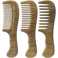 Wooden Hair Comb 3 Pcs, Natural Green Sandalwood Comb for Women and Men, Detangles Wet or Dry Curly, Thin, Thick, Wavy or Straight Hair, Scalp Massager, Anti-static (Medium+ Fine)