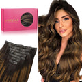 WENNALIFE Seamless Clip In Hair Extensions Human Hair, 24 Inch 160g 7pcs Balayage Dark Brown to Chestnut Brown Hair Extensions Clip in Human Hair Invisible PU Skin Weft Natural Remy Human Hair Extensi