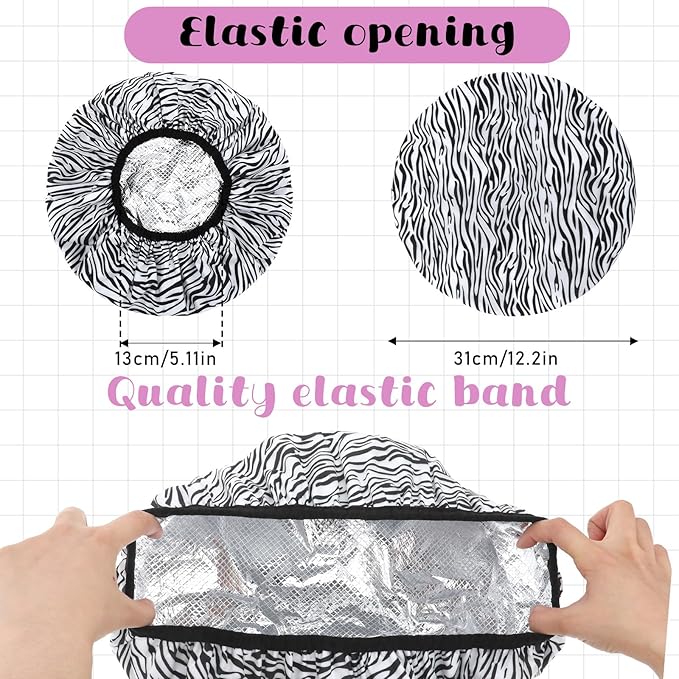 2 Pcs Double Layer Deep Conditioning Cap, Aluminum Foil Hair Heat Cap Reusable Shower Caps Steam Caps for Hair Treatments Home and Salon Use(Pink+Striped)