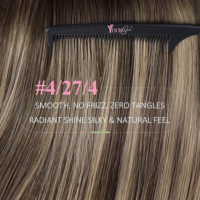 YoungSee Tape in Hair Extensions Real Human Hair Brown Balayage Tape in Hair Extensions Ombre Dark Brown to Caramel Blonde Human Hair Tape-in Extension Seamless 14In 20pcs 50g for Wedding
