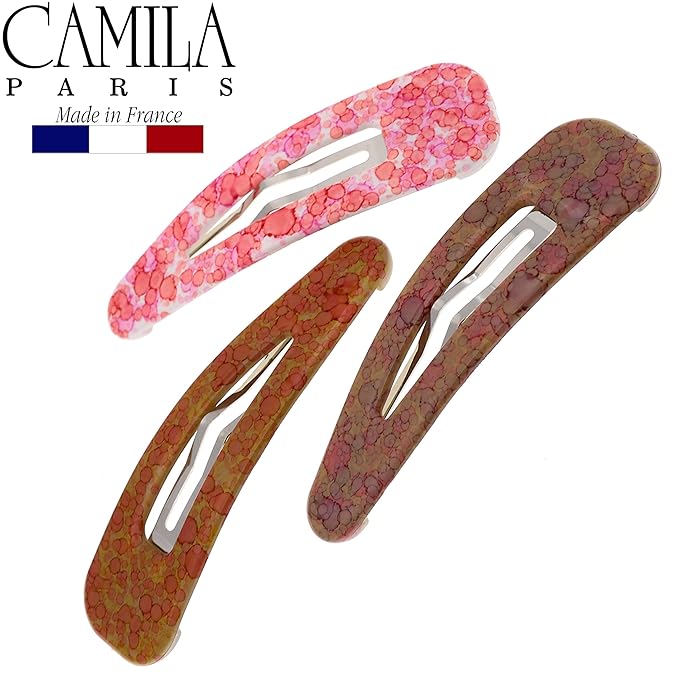 Camila Paris CP2932 French Hair Barrettes Clips, Snap Hair Slides Clic Clac for Women, Styling Girls Side Slide-in Metal Snap Pin Hair Accessories for Women. Strong Hold, No Slip Grip, Made in France