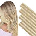 GOO GOO Invisi Edge Tape in Hair Extensions Human Hair, 18A/613A Dark Blonde Highlighted Bleach Blonde 20pcs injected with 20pcs classical tape ins, 10inch 60g, Virgin Remy Hair, Natural Look