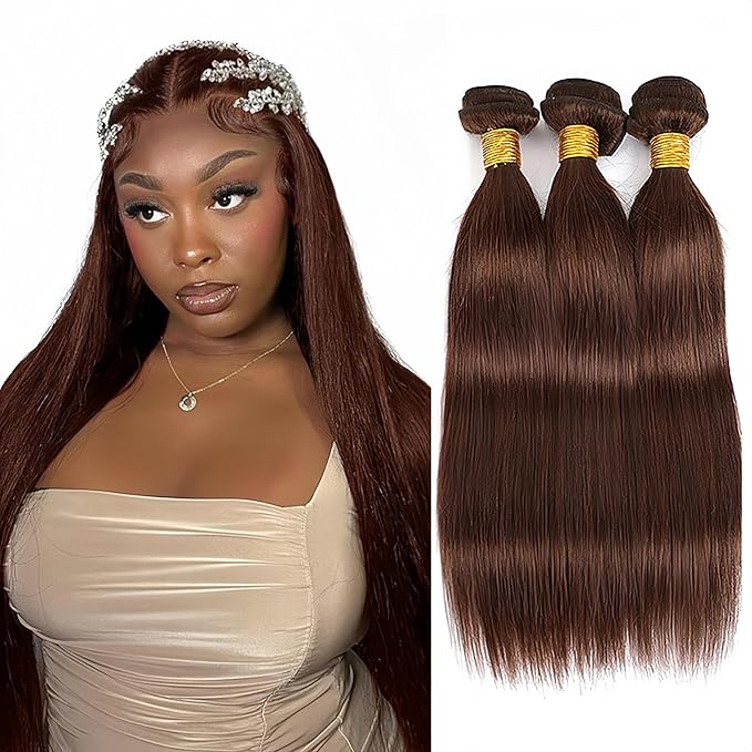 Brown Bundles Human Hair Color 4 Straight Bundles 22 24 26 Inch Niegmeag Brazilian Virgin Soft and Silky Remy Hair Extensions Chocolate Brown Straight Human Hair Bundle 150g