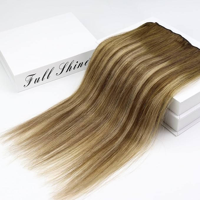 Full Shine Real Hair Extensions Clip in Human Hair Brown Clip in Hair Extensions Brown with Light Brown Balayage Hair Extensions Remy Hair for Women 14 Inch 3 Pcs 60 Grams
