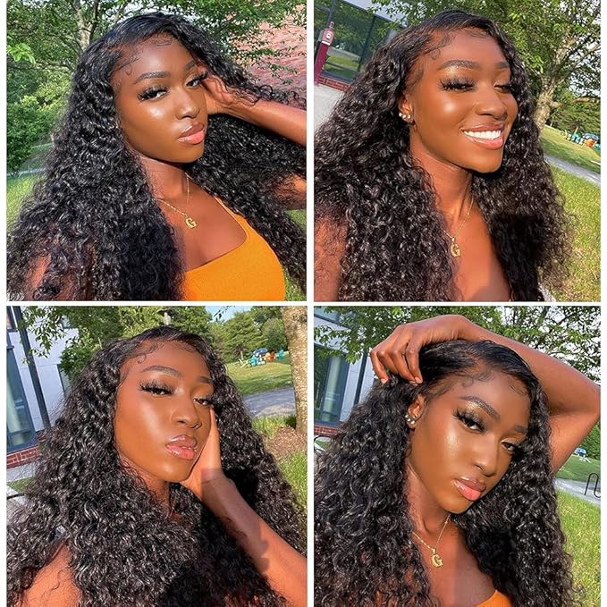 Water Wave Lace Front Wigs Human Hair Brazilian 180% Density Virgin Hair 4X4 Deep Curly Lace Closure Wigs for Black Women Pre Plucked with Baby Hair Natural Color (30 Inch,Water Lace Closure Wigs)