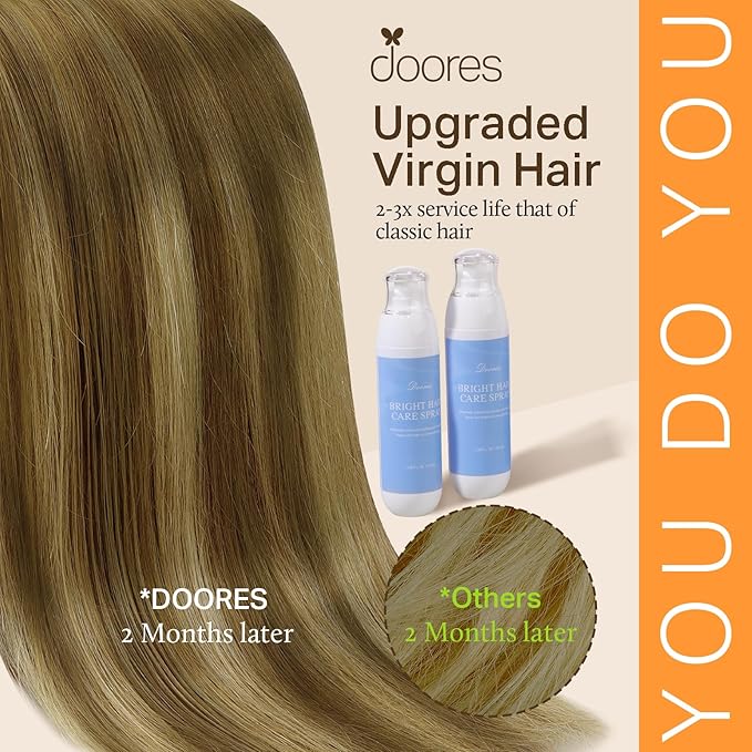 DOORES Human Hair Clip in Extensions, Medium Brown Highlighted Dirty Blonde 22 Inch 150g 7pcs, Seamless Clip in Hair Extensions Remy Straight Thick Hair Thin Weft Invisi Edge Hair Extensions