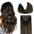 GOO GOO Clip in Hair Extensions Real Human Hair, Remy Human Hair Extensions Clip ins for Women, Natural Human Hair, 18inch 110g 7Pcs, 1B/6/1B Balayage Natural Black to Chestnut Brown