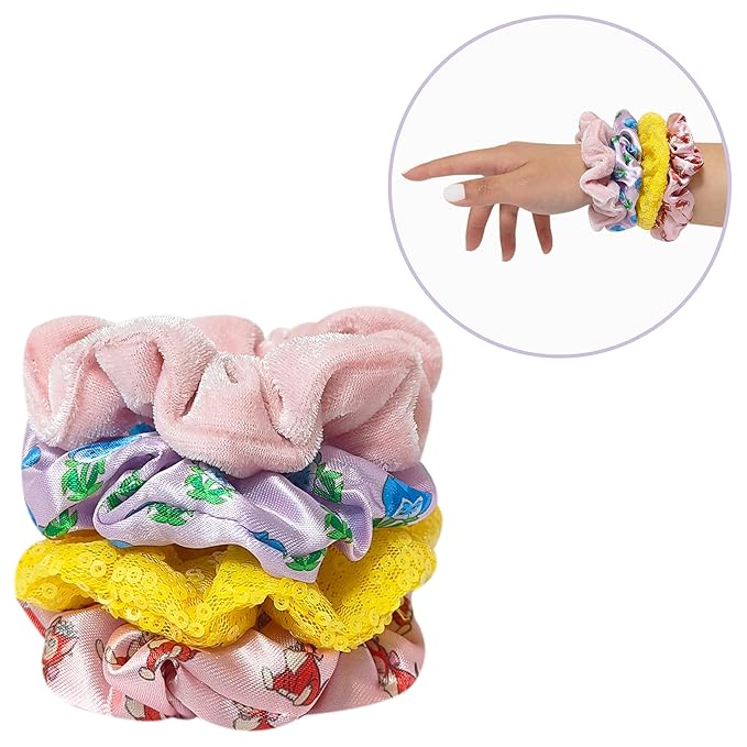LUV HER Alice in Wonderland Hair Accessory Set – 5 Pieces: 1 Detangling 9-inch Hairbrush & 4 Scrunchies, Elastic Hair Ties, Ages 3+