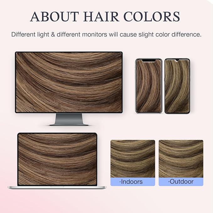 DOORES Invisible Clip in Hair Extensions 14 inch 130g 9pcs, Real Human Hair Invisi Edge Clip in Extensions, Virgin PU Clipins Straight Thickening Hairstyle, 4/27/4 Chocolate Brown to Caramel Blonde