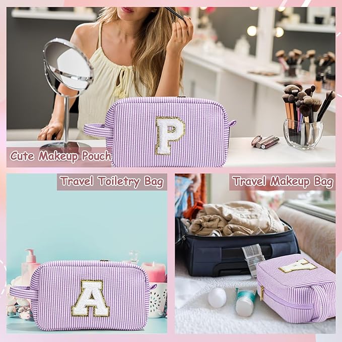 YOOLIFE Travel Cosmetic Bag for Women - Monogram Initial Makeup Bag Toiletry Bag Pouch Make Up Case for Women Mom Bridesmaid Best Friend Sister Teacher, Personalized Birthday Gifts for Women Y