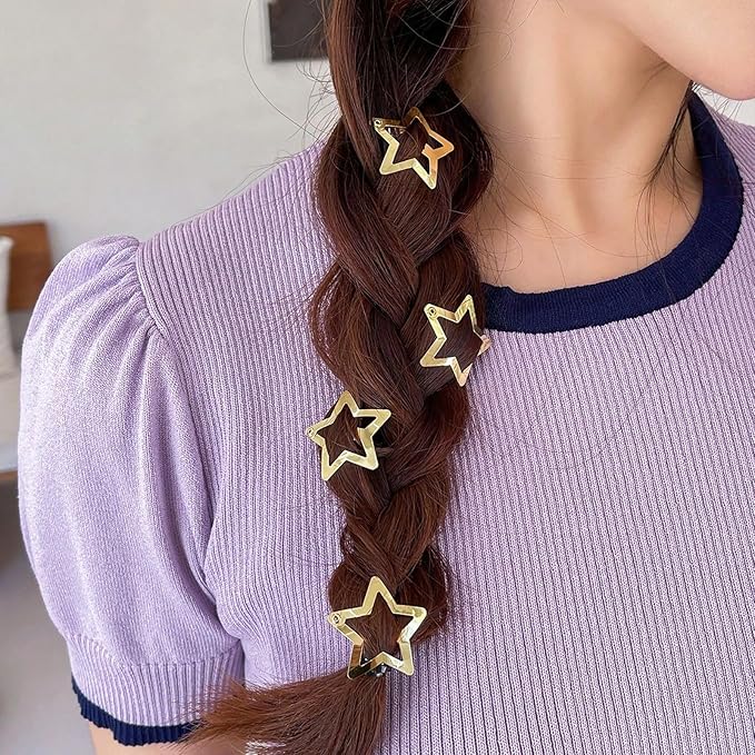 Star Hair Clips 2000s Y2K Gold Star Hair Accessories Snap Hair Barrettes Non Slip Metal Hair Clips for Girls Women -15 PCS 1.18"