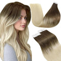 LaaVoo Ombre Tape in Hair Extensions Human Hair Light Brown Fading to Light Blonde Tape in Human Hair Extensions Balayage Hair Extension Tape on Silky Straight Hair 20inch 50g 20pcs