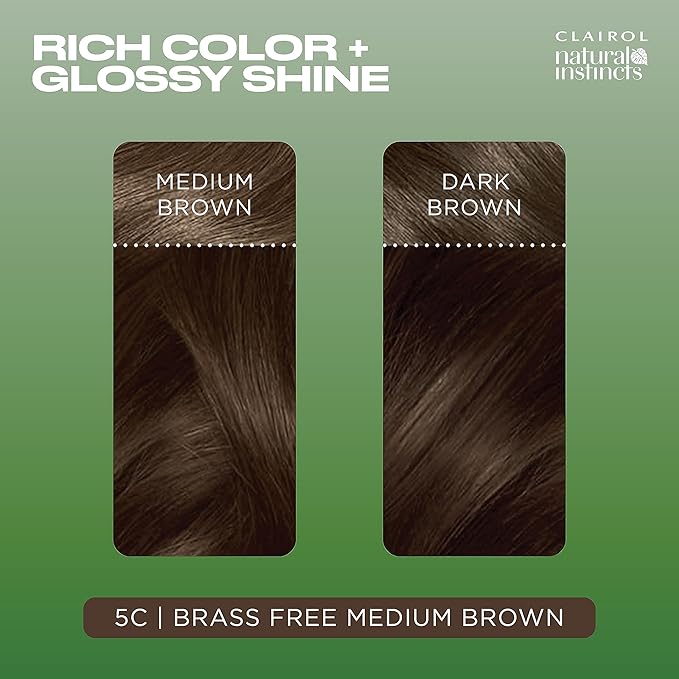 Clairol Natural Instincts Demi-Permanent Hair Dye, 5C Brass Free Medium Brown Hair Color, Pack of 1