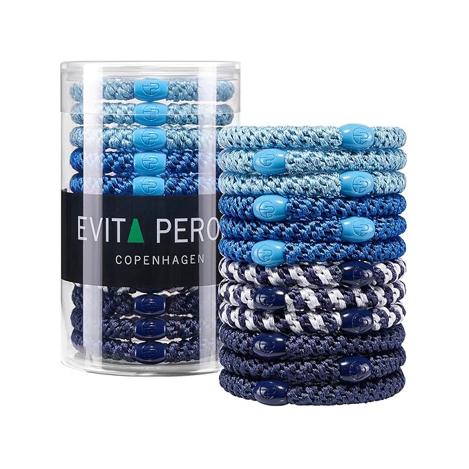 EVITA PERONI 12 Pcs Hair Ties, High Elastic Ponytail Holders, Hair Ties No Damage for Thick Curly Hair Women Men (Ocean Blue)