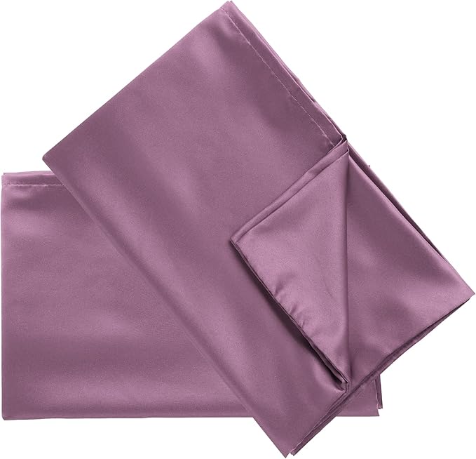 uxcell 2 Pack Silk Satin Pillowcase for Hair and Skin, Cool, Silky, Soft Breathable Pillow Cases Queen Size 20x30 Inch Sateen Pillowcase Mauve with Envelope Closure