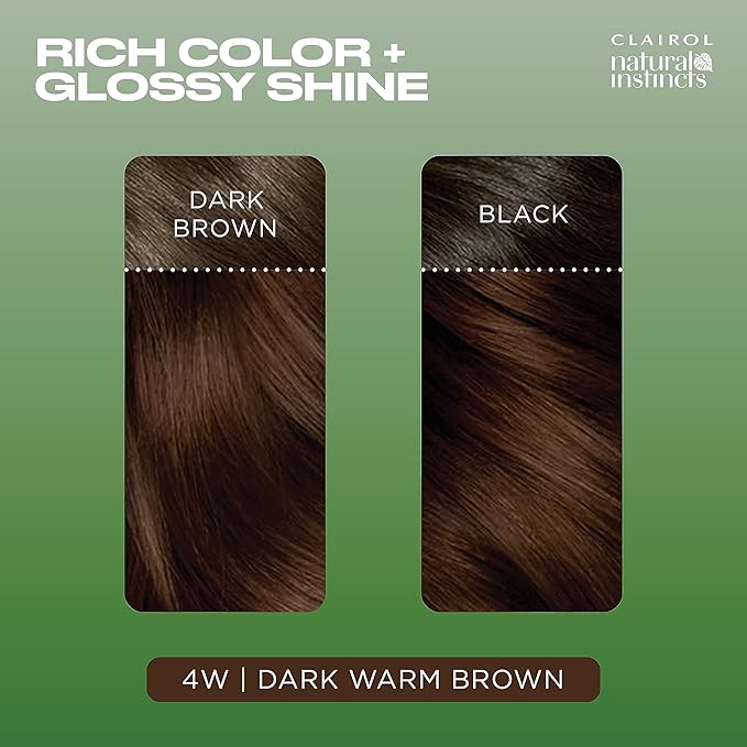 Clairol Natural Instincts Demi-Permanent Hair Dye, 4W Dark Warm Brown Hair Color, Pack of 3