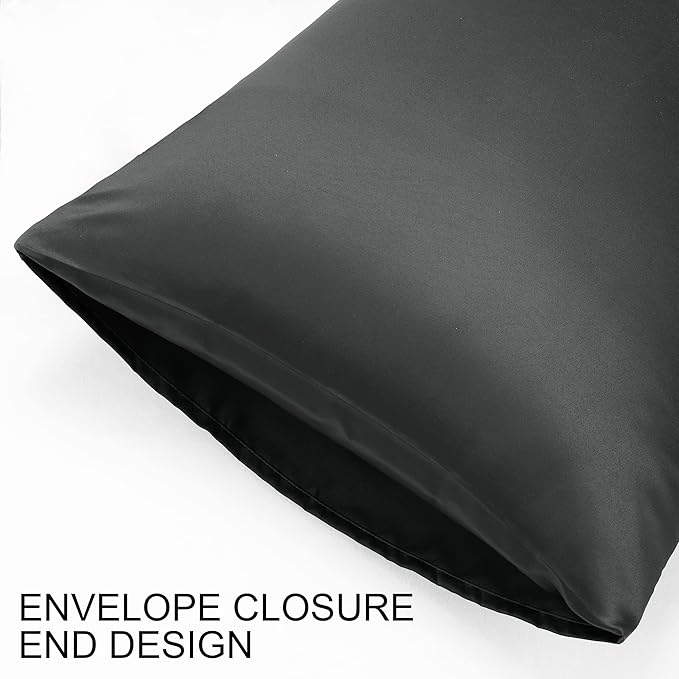 uxcell 2 Pack Silk Satin Pillowcase for Hair and Skin, Cool, Silky, Soft Breathable Pillow Cases Queen Size 20x30 Inch Sateen Pillowcase Black with Envelope Closure