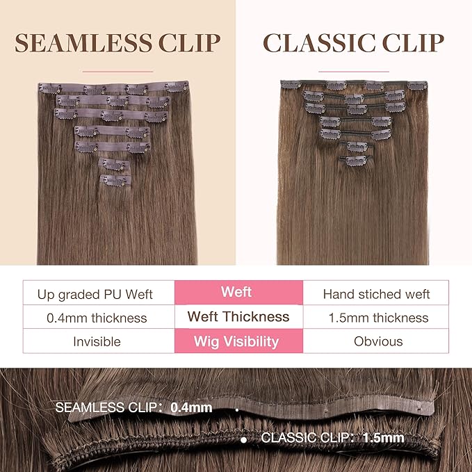 GOO GOO Clip in Hair Extensions Real Human Hair, Remy Human Hair Extensions Clip ins for Women, Natural Human Hair, 12inch 85g 7Pcs, #5 Light Ash Brown