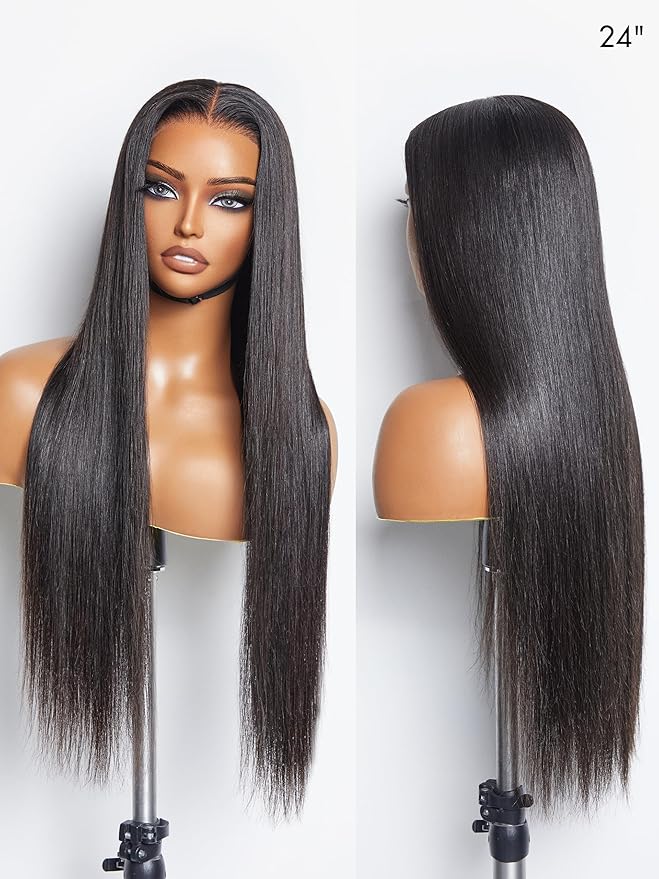 LUVME HAIR 20'' Straight Lace Front Wigs Human Hair 13x4 Pre Cut Lace Glueless Human Hair Wig Pre Plucked Long Straight Black Wig For Women 180 Density