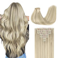 GOO GOO Clip in Hair Extensions Real Human Hair, Remy Human Hair Extensions Clip ins for Women, Natural Human Hair, 24inch 120g 7Pcs, 17A/60A Ash Blonde Highlighted Platinum Blonde