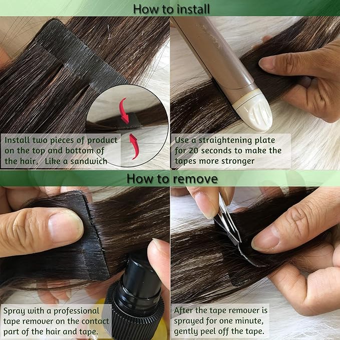 GOO GOO Tape in Hair Extensions Human Hair, 4A Chocolate Brown, 22inch 50g 20pcs, Skin Weft Seamless Invisible, Silky Straight with Thick Ends, Remy Human Hair