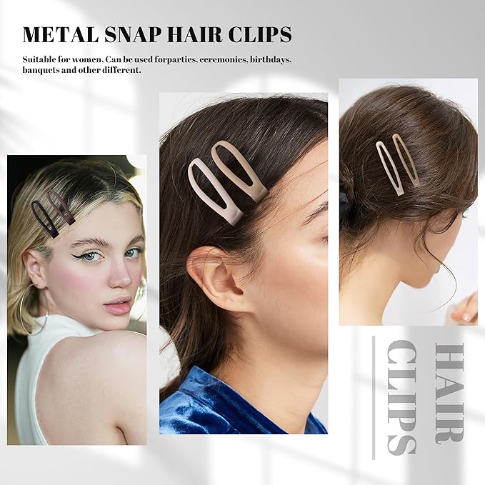16 PCS Snap Hair Clips Metal Barrettes for Women Non Slip Barrettes for Thick and Thin Fine Hair,Matte Black Brown Beige,2.36 x 0.43 Inches.