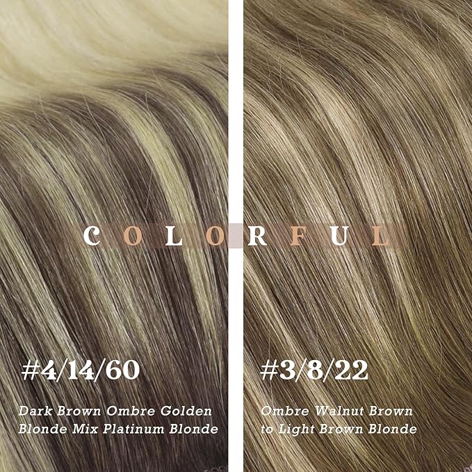 Ve Sunny Clip in Hair Extensions Long Straight Human Hair Clip in Extensions Ombre Real Hair Clips Extensions for Women Dark Brown Ombre Golden Blonde Mix Light Blonde Soft Silky 7pcs 120g 22inch