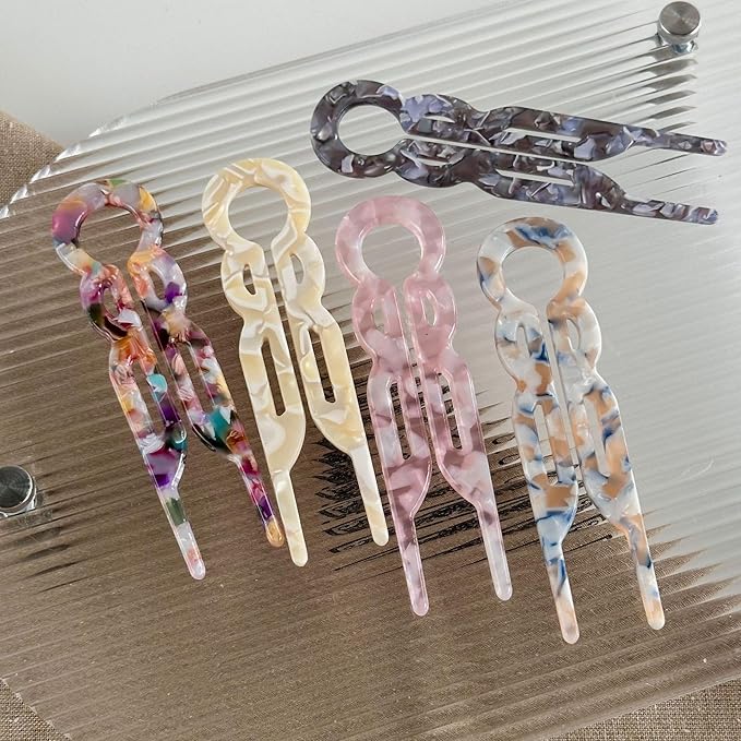 Prestige French Hair Pins, Acetate Leopard Print Hair Pin for Women,Suitable for All Hair Types (Multicolor-C-4PCS)