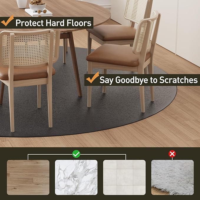 Black Plastic Floor Mat for Under Dining Table, 6ft Round No Slip Waterproof Vinyl Area Rug for Home, Anti-Spill Hard Floor Protector Cover for Living Room, Splat Mat for Under High Chair