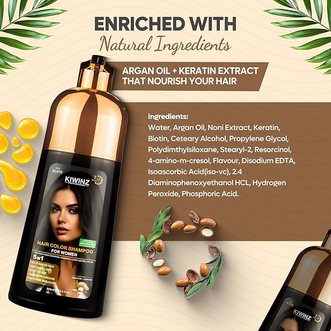 Hair Color Shampoo – 5 in 1 Hair Dye Shampoo for Grey Hair - Instant Hair Dye with 100% Color Accuracy Enriched with Natural Ingredients - Ammonia Free - 500ml (Black)