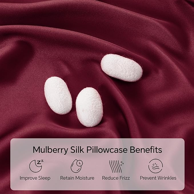INFIIXSO Mulberry Silk Pillow Cases King Size Set of 2, Silk Pillowcase with Hidden Zipper 20"x36", Extraordinary Smooth and Soft Pillow Case for Hair and Skin(Burgundy, 2 Pack)