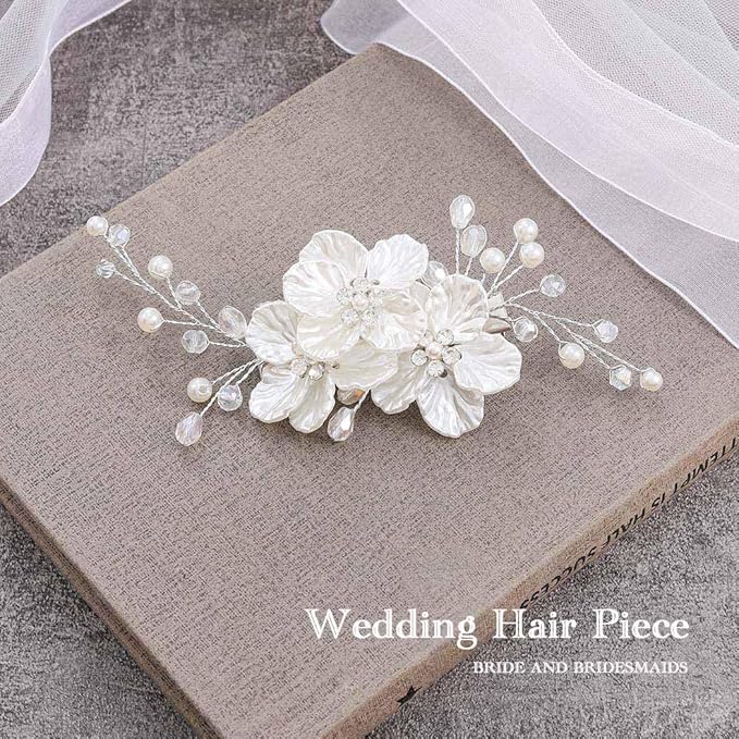 EVILD White Flower Hair Clip Pearl Hair Barrette Bridal Wedding Hair Accessories for Women