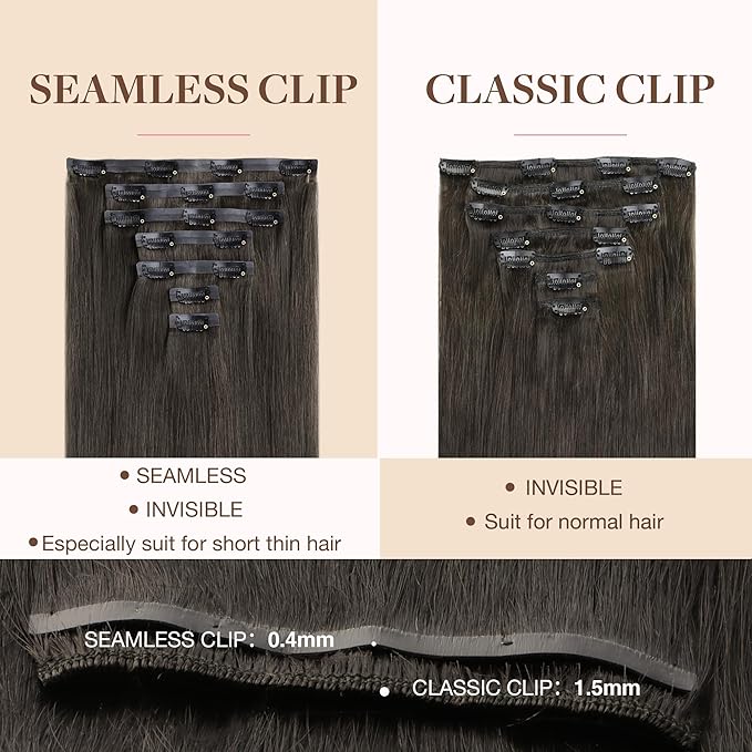 GOO GOO Clip in Hair Extensions Real Human Hair, Remy Human Hair Extensions Clip ins for Women, Natural Human Hair, 24inch 120g 7Pcs, 1C Mocha Brown