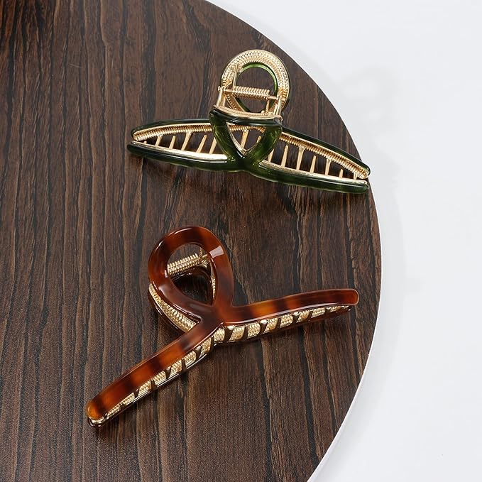 Big Hair Claw Clip Metal Claw Clips for Women Strong Hold Claw for Heavy Hair Brown Acetate Claw Clips for Girls 4.5" Jaw Clamp Large Hair Accessories for Long Thick Hair(New Brown)