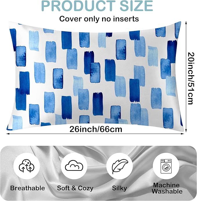 Satin Pillowcase 1 Pack-Modern Style Abstract Blue Silky Pillow Cover for Hair and Skin,Standard Size 20x26 Inch Soft Cooling Printed Pillow Cases with Hidden Zipper,Gifts for Women Men