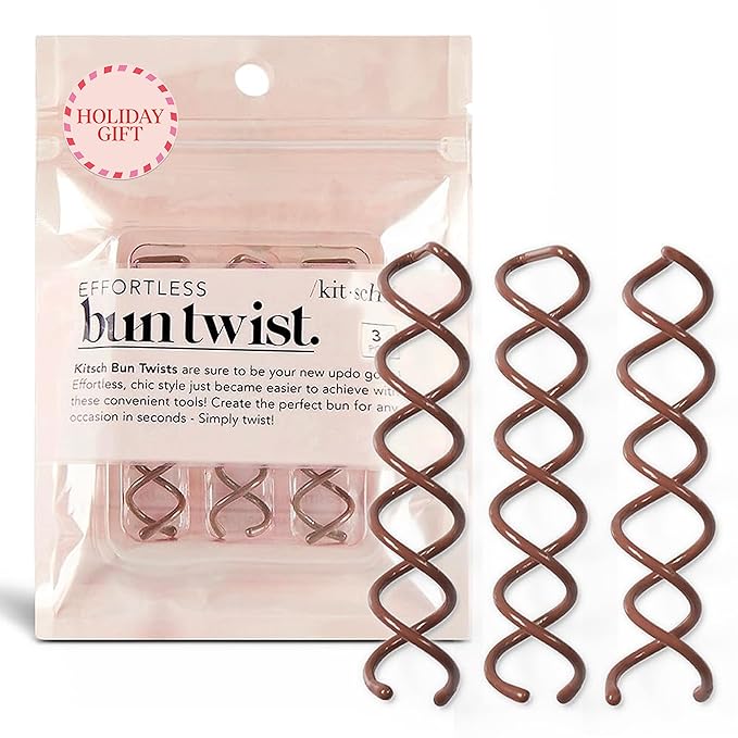 Kitsch Spiral Bobby Pins for Girls and Women - Hair Bun Maker | Rounded Tips, Chip-Resistant Bun Twist Spiral Hair Pins | Secure Hold All-Day | Ideal Gifts for Women - 3Pcs, Brown