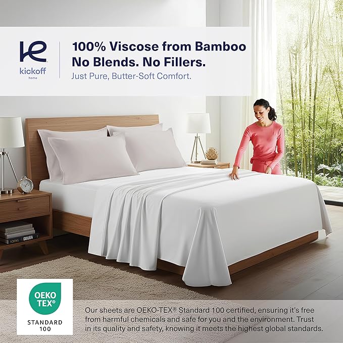 Kickoff Viscose Bamboo Pillowcase, Standard, Set of 2, 100% Organic Hidden Zippered Viscose Bamboo Pillow Case Standard Size, Cooling Pillow Cover for Hot Sleepers (20"x26", Dove Grey)