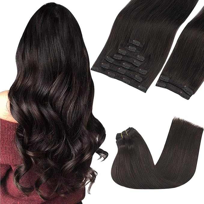 GOO GOO Clip in Hair Extensions Real Human Hair, Remy Human Hair Extensions Clip ins for Women, Natural Human Hair, 26inch 260g 9Pcs, #2 Dark Brown