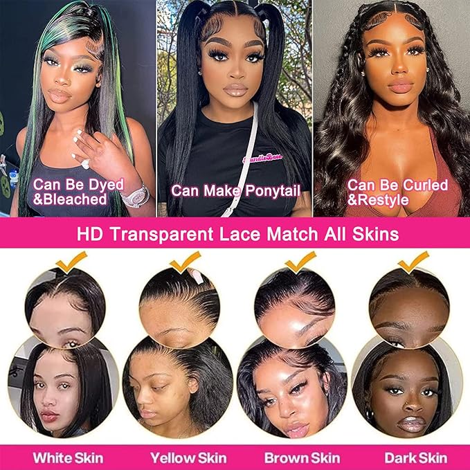 Lemoda 13x6 Full Lace Frontal Wig 180% Density Straight Lace Front Wigs Human Hair HD Transparent Lace Glueless Wig Pre Plucked 15A Brazilian Virgin Human Hair Wigs for Women 28 Inch