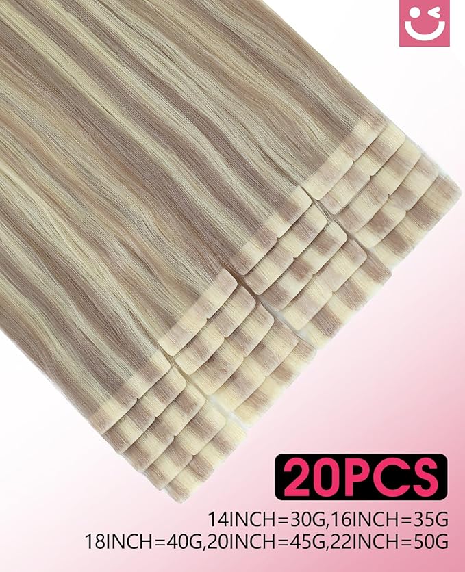 Youngsmile Injection Tape in Hair Extensions Human Hair #18P613 Ash Blonde with Bleach Blonde Real Human Hair 20pcs 40g 18 Inch Injected Tape in Hair Extensions Seamless Tape ins (#18P613,18'')