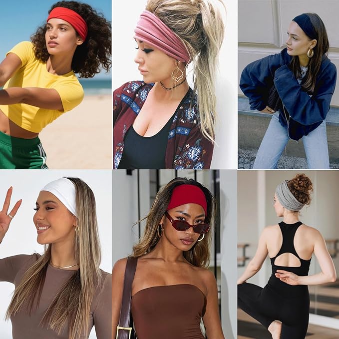 6 Packs Boho Headbands For Women Fashion Hair Bands For Women's Hair Wide Headband Yoga Workout Head Bands Non Slip Hair Accessories Band
