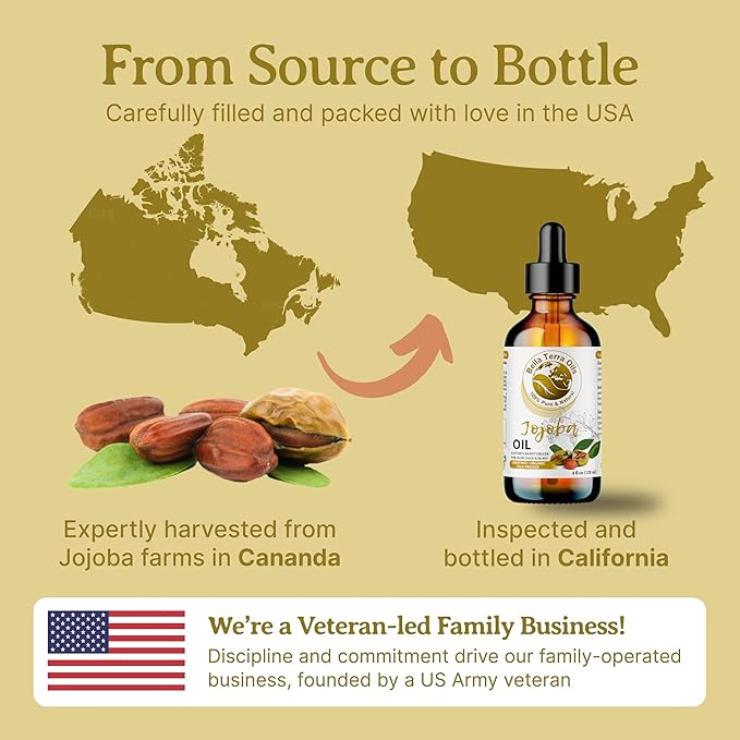 Bella Terra Oils - Organic Jojoba Oil 4oz - Cold-Pressed Excellence, Non-Comedogenic, Bathed in Vitamin C & E, For Those Seeking the Best Oils for Skin