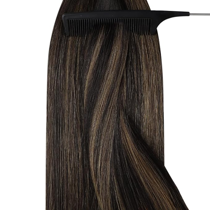 YoungSee Nano Beads Hair Extensions Human Hair Brown Nano Hair Extensions Human Hair Balayage Dark Brown Mix Medium Browns Nano-Ring Hair Extension Ombre Nano-Loop Hair 24inch for Date Nights 50s/50g
