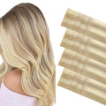 GOO GOO Invisi Edge Tape in Hair Extensions Human Hair, 18A/613A Dark Blonde Highlighted Bleach Blonde 20pcs 16inch 50g, Virgin Remy Hair, Seamless Injected Tape, Natural Look