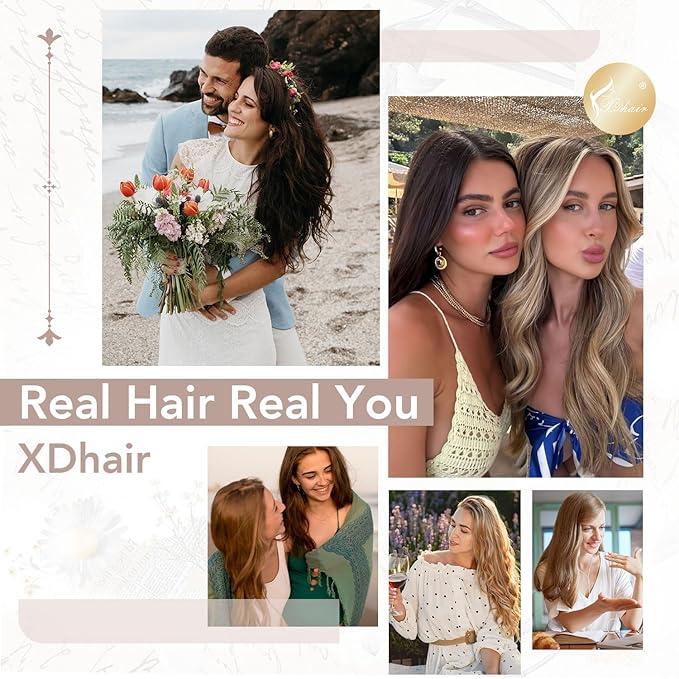 XDhair Clip in Hair Extensions Human Hair,120g 20 Inch Ash Brown Clip in Human Hair Extensions for Women 6 Pieces (#8,20Inch)