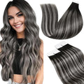 LaaVoo Tape in Human Hair Extensions Ombre Tape in Extensions Human Hair Balayage Natural Black to Silver Grey 20pcs/30g 12 Inch