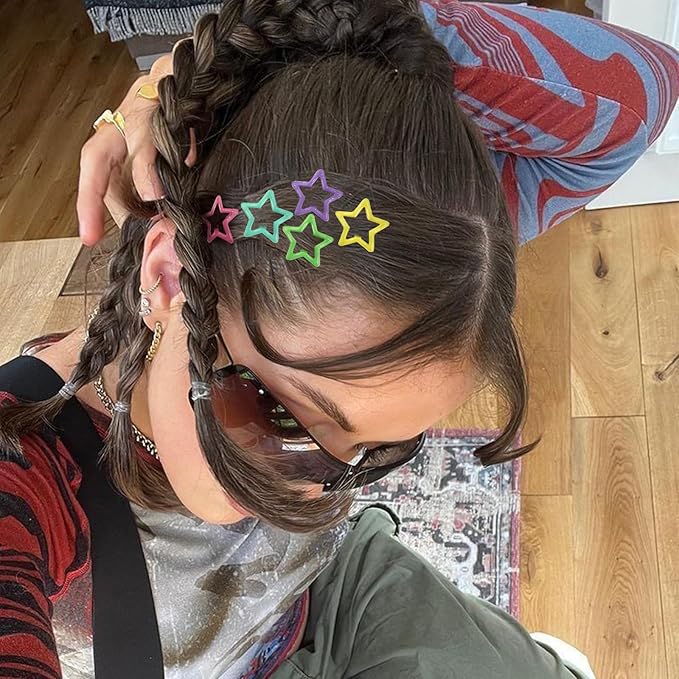Star Hair Clips Multiple Colors Snap Hair Barrettes Non Slip Star Hair Accessories Metal Hair Clips for Girls Women -15 PCS 1.18"