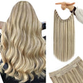YoungSee 130G Wire Hair Extensions Real Human Hair Highlight Brown to Blonde Wire Hair Extensions for Women Light Brown Mix Platinum Blonde Fish Line Hair Extension 20In